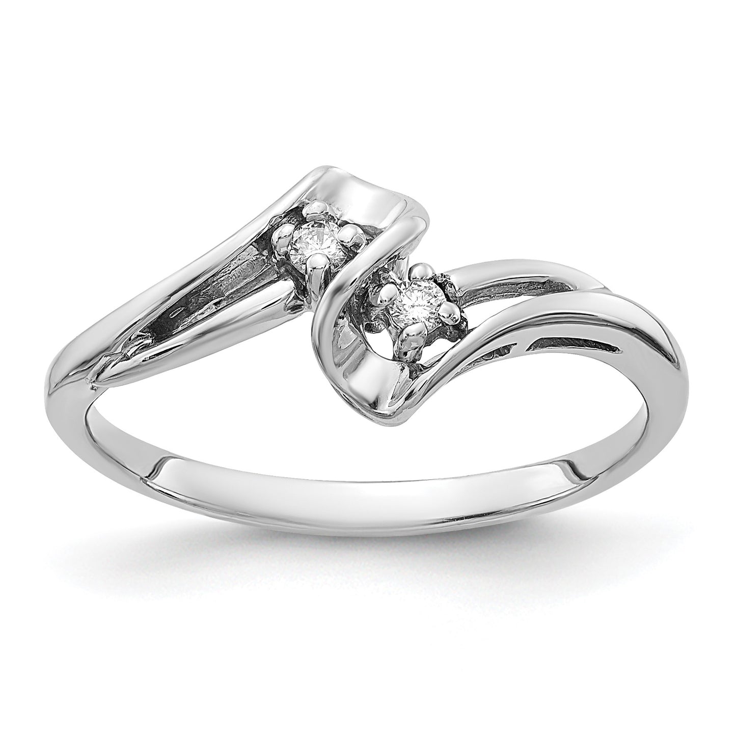 14k White Gold 2-Stone 1/20 carat AA Diamond Bypass Ring