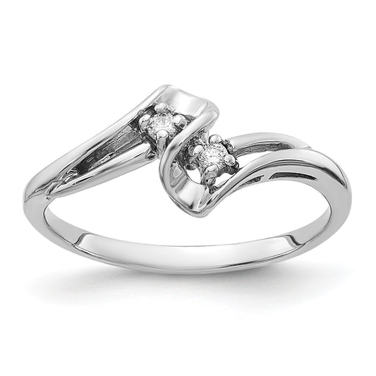14k White Gold 2-Stone 1/20 carat AA Diamond Bypass Ring