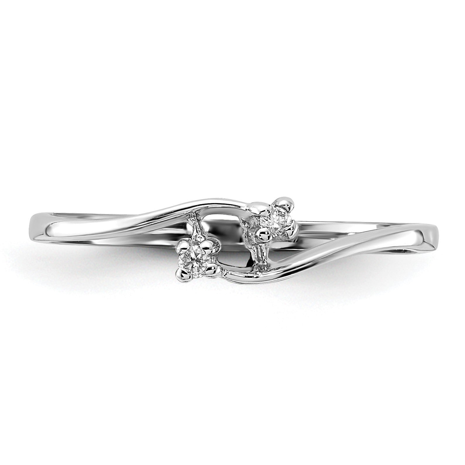 14k White Gold Polished 2-Stone AA Diamond Bypass Ring