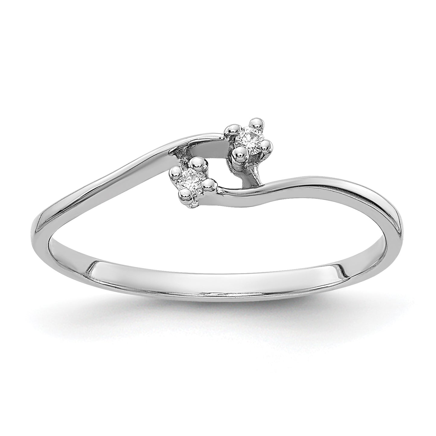 14k White Gold Polished 2-Stone AA Diamond Bypass Ring