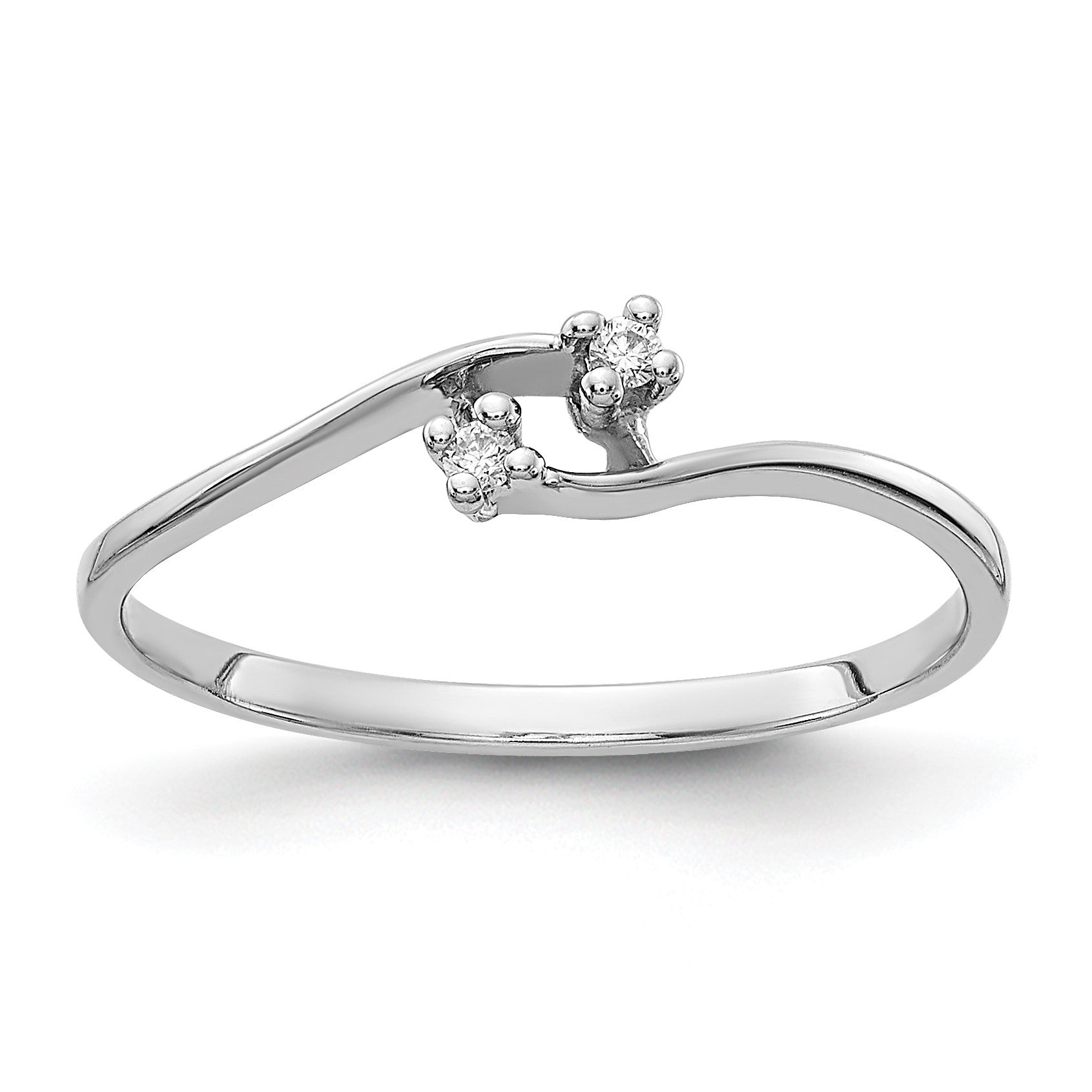 14k White Gold Polished 2-Stone AA Diamond Bypass Ring
