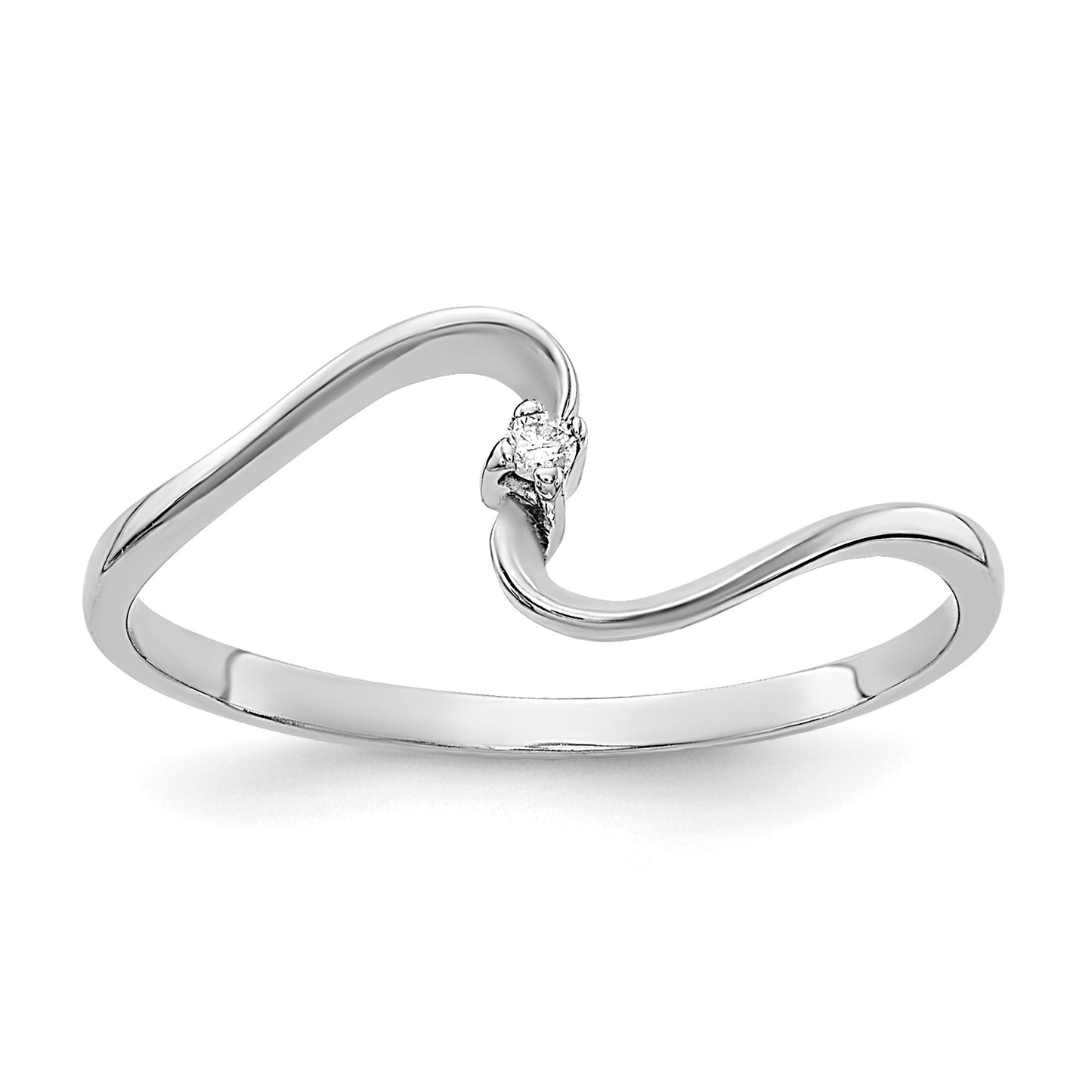14k White Gold AA Diamond Curved Ring