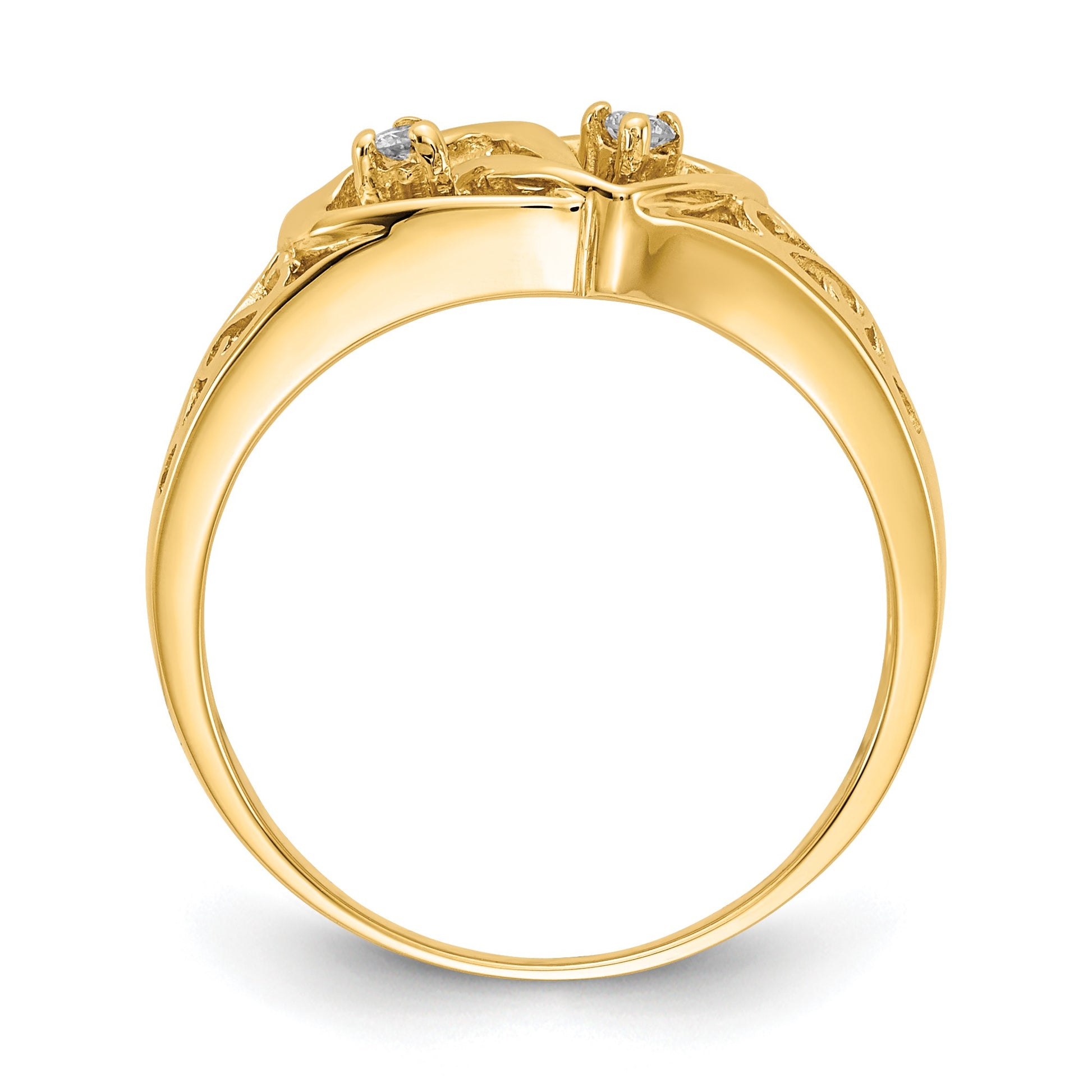 14k Polished 1/20 carat AA Diamond Two Hearts Ring