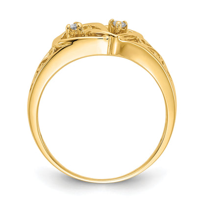 14k Polished 1/20 carat AA Diamond Two Hearts Ring