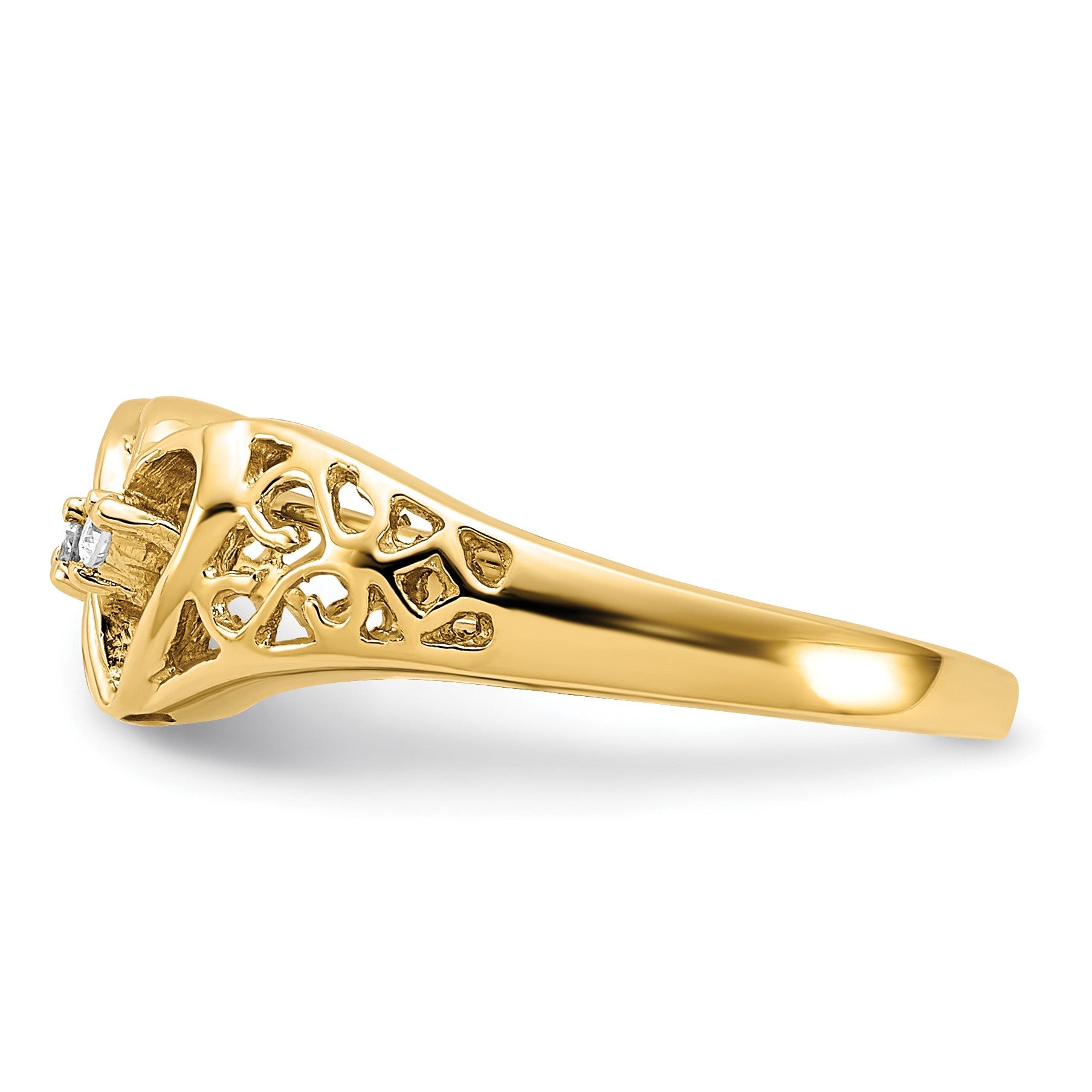 14k Polished 1/20 carat AA Diamond Two Hearts Ring