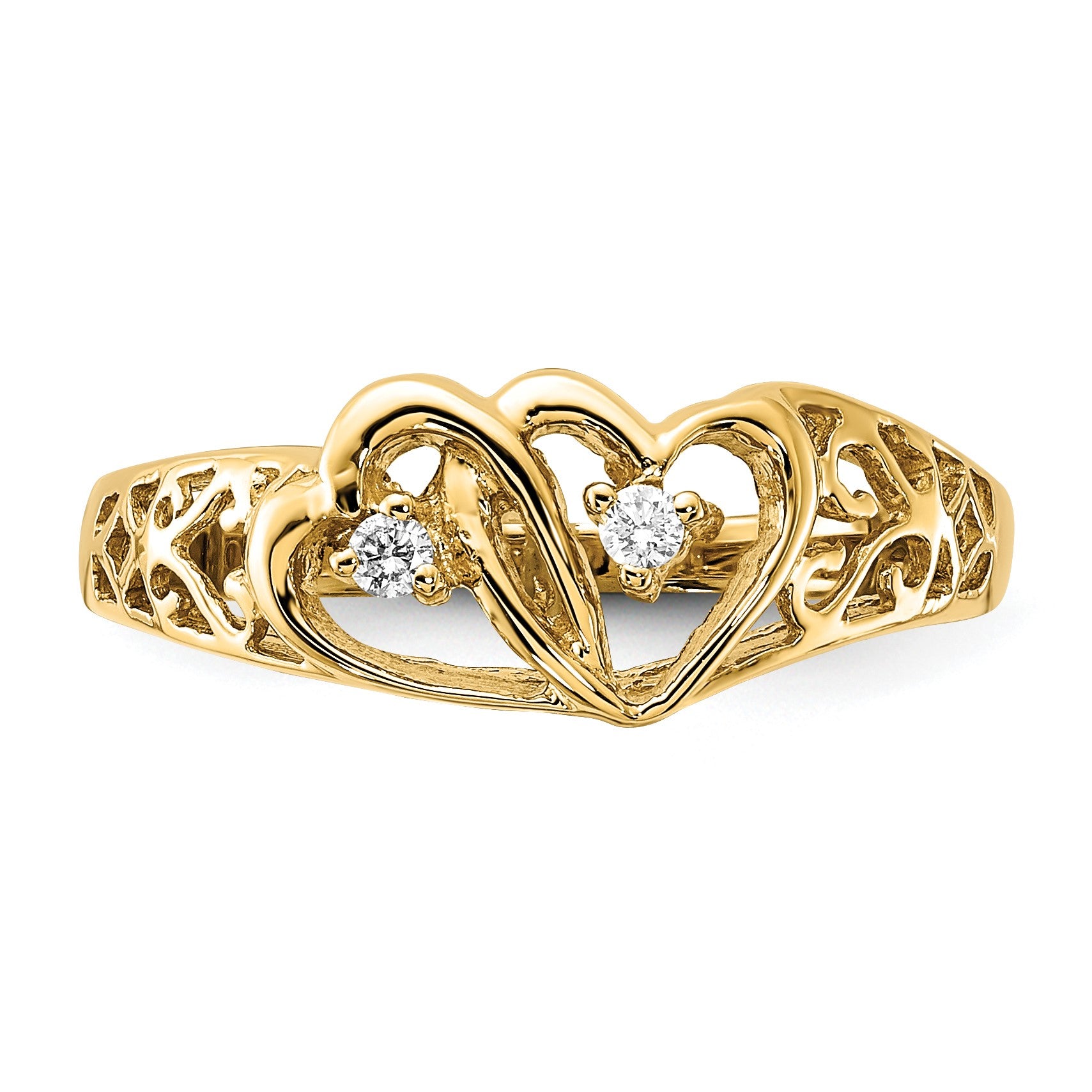 14k Polished 1/20 carat AA Diamond Two Hearts Ring