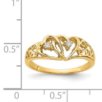 14k Polished 1/20 carat AA Diamond Two Hearts Ring