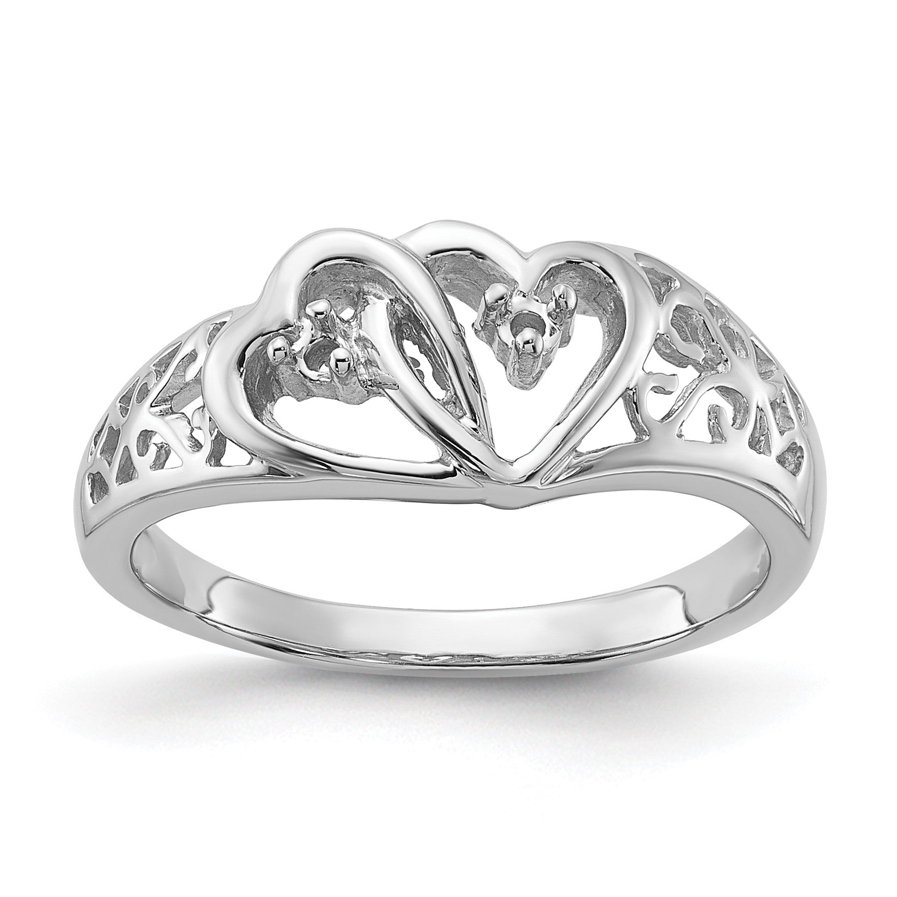 14k White Gold Polished .05ct. Diamond Heart Ring Mounting