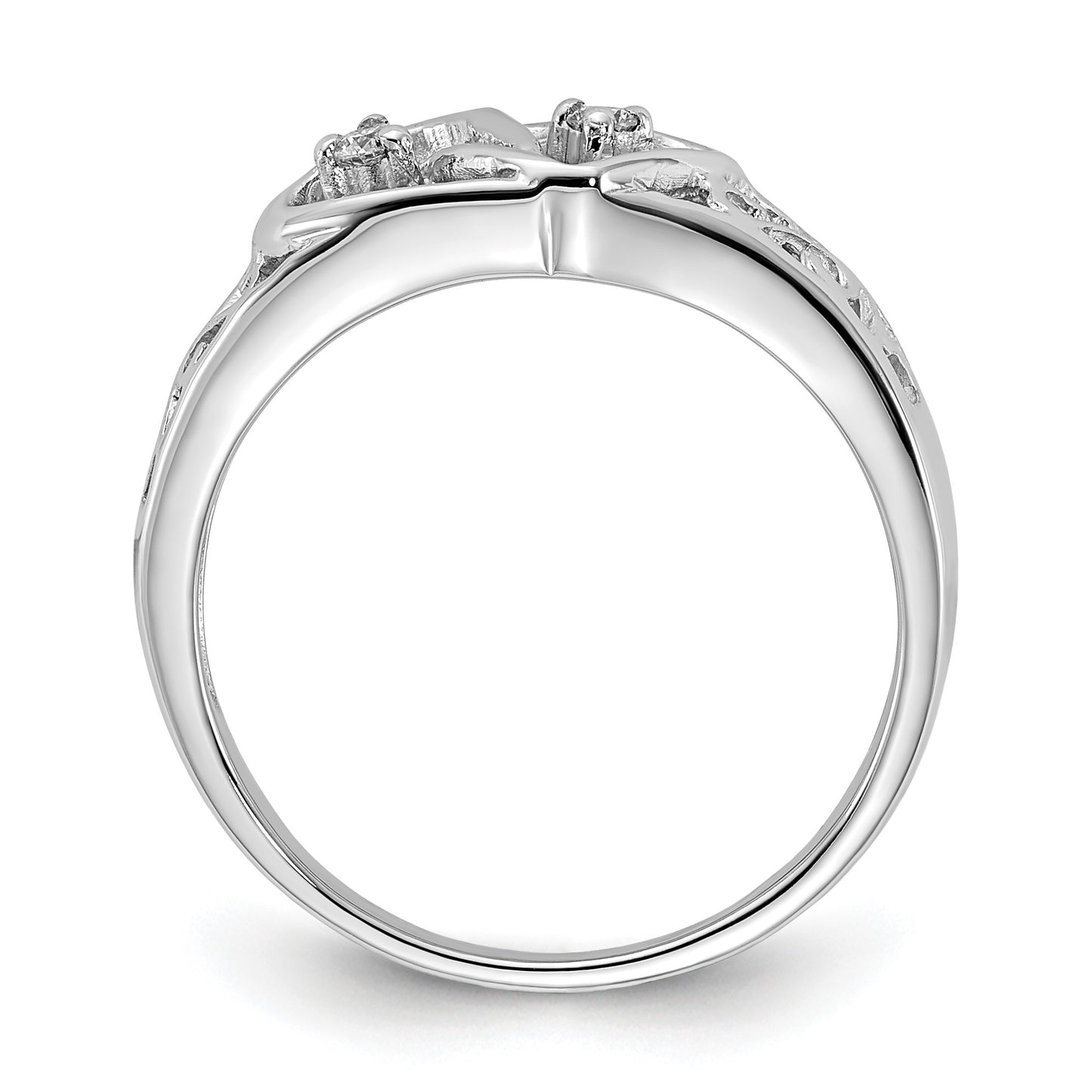 14k White Gold Polished 1/20 carat AA Diamond Two Hearts Ring