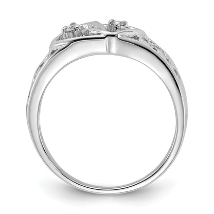 14k White Gold Polished 1/20 carat AA Diamond Two Hearts Ring