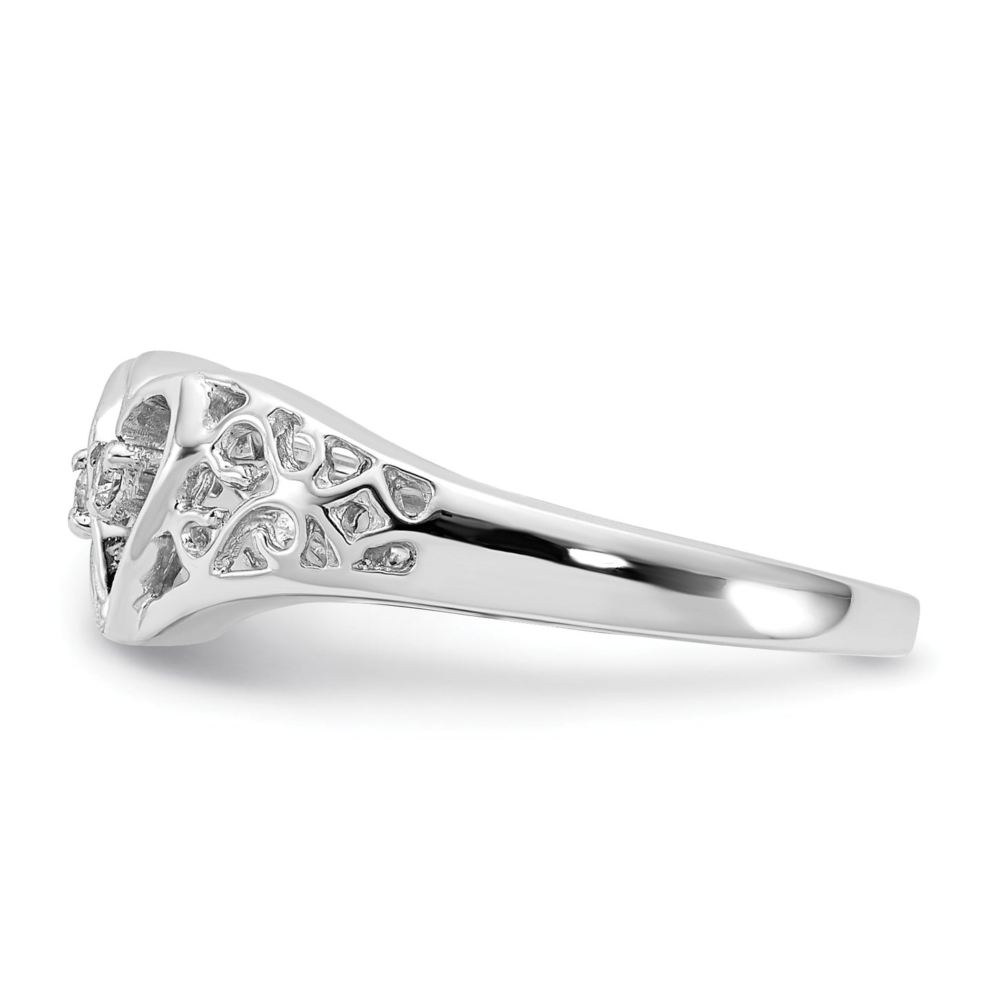 14k White Gold Polished 1/20 carat AA Diamond Two Hearts Ring