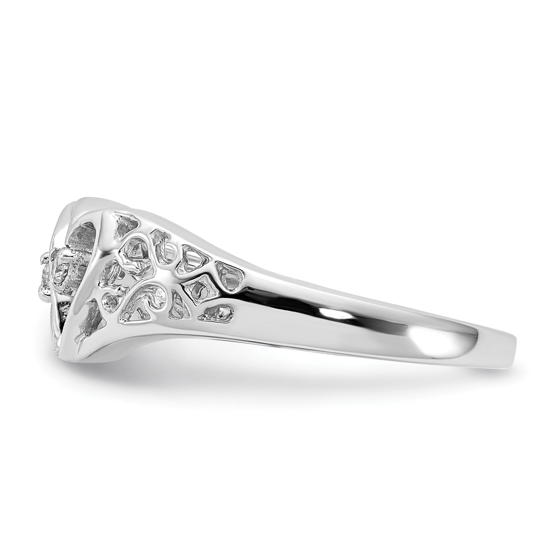 14k White Gold Polished 1/20 carat AA Diamond Two Hearts Ring