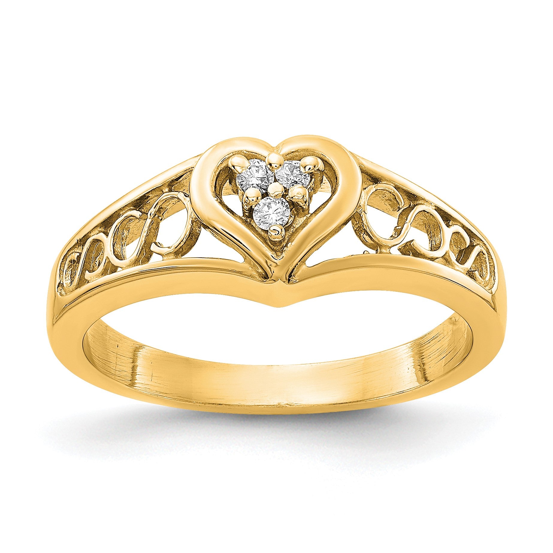 14k Polished 1/20 carat AA Diamond Heart Ring