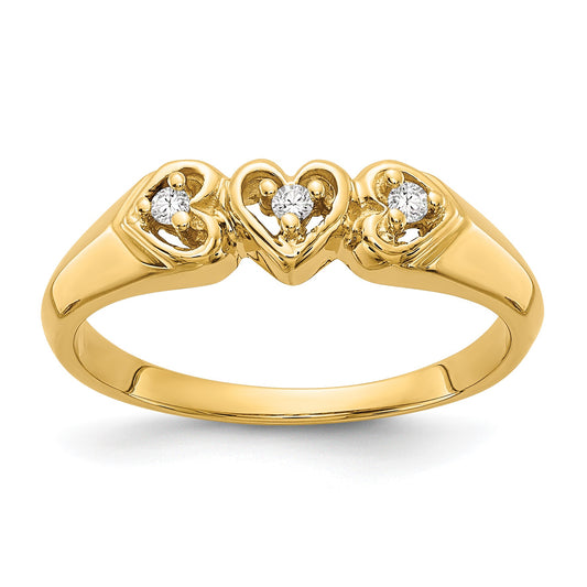 14k 1/20 carat AA Diamond Triple Heart Ring
