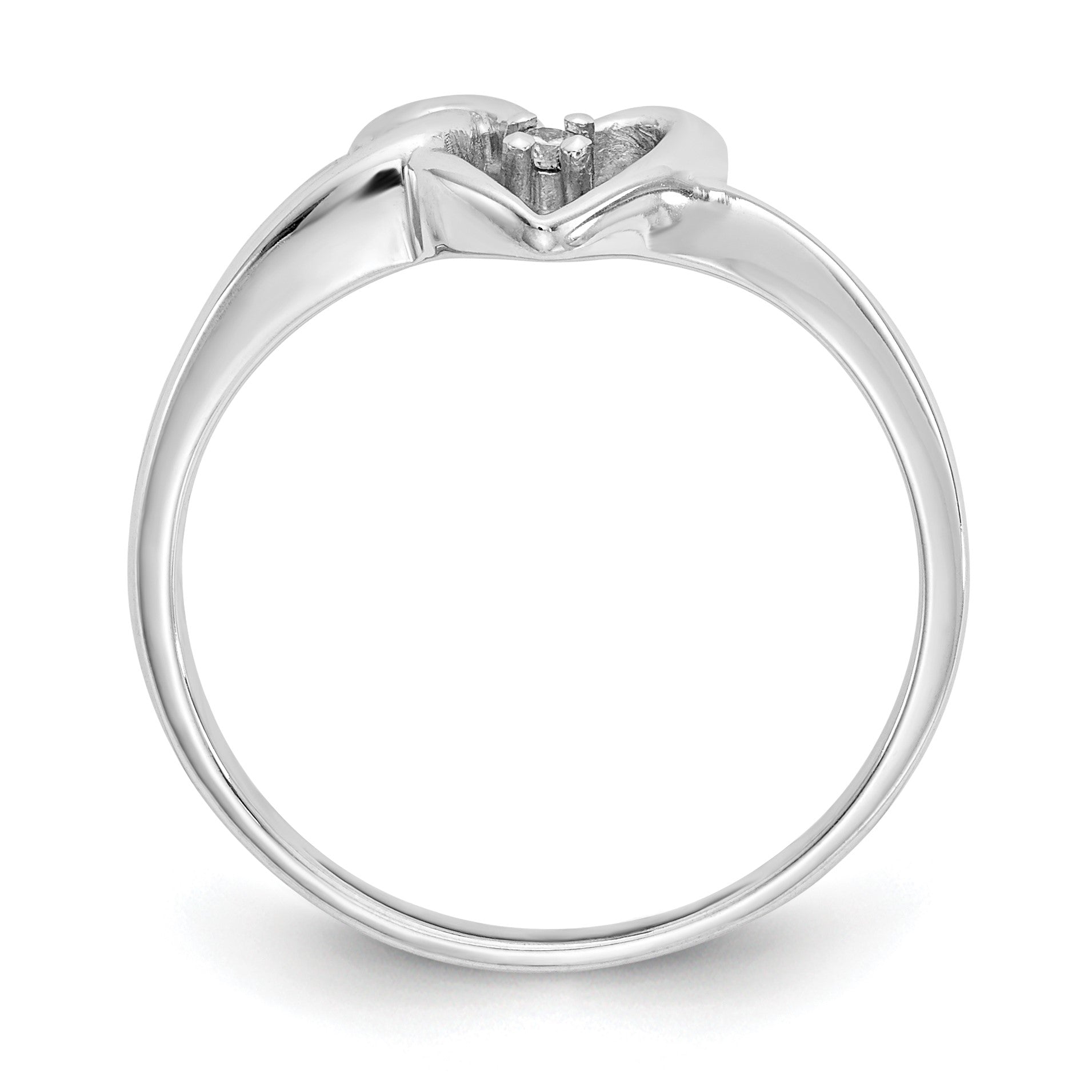 14k White Gold Polished AA Diamond Heart Ring