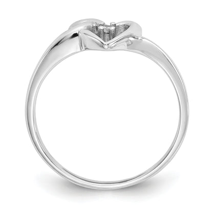 14k White Gold Polished AA Diamond Heart Ring