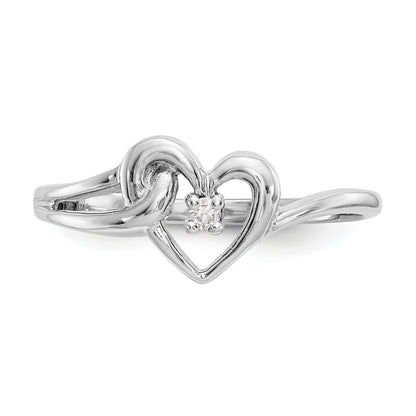 14k White Gold Polished AA Diamond Heart Ring