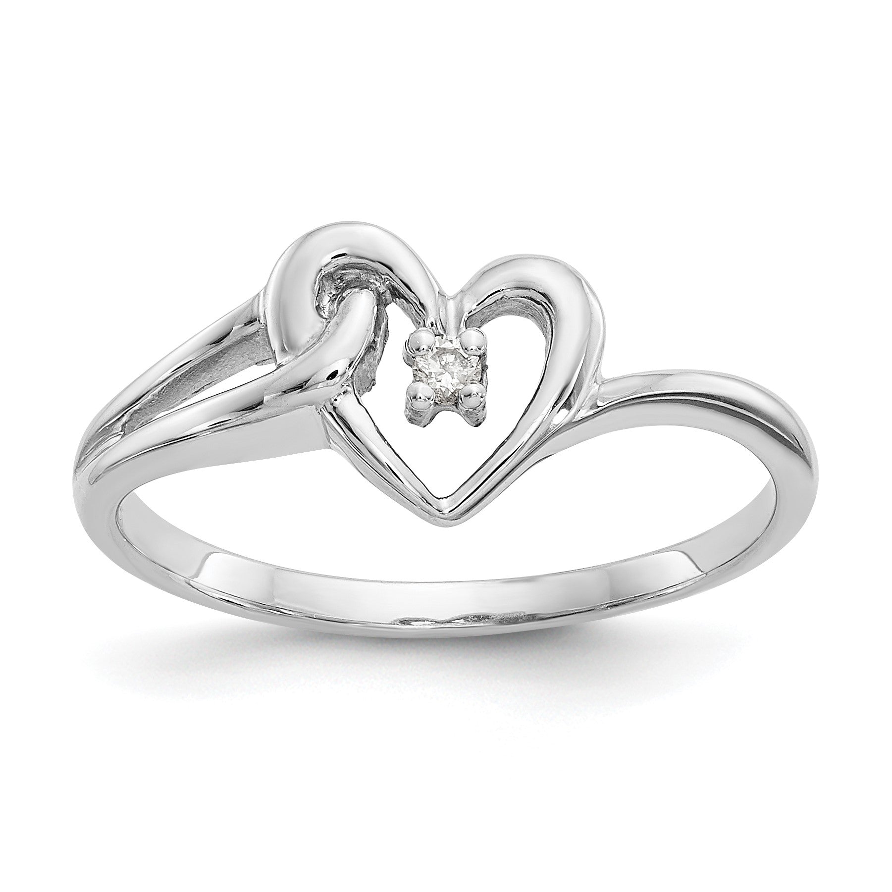 14k White Gold Polished AA Diamond Heart Ring