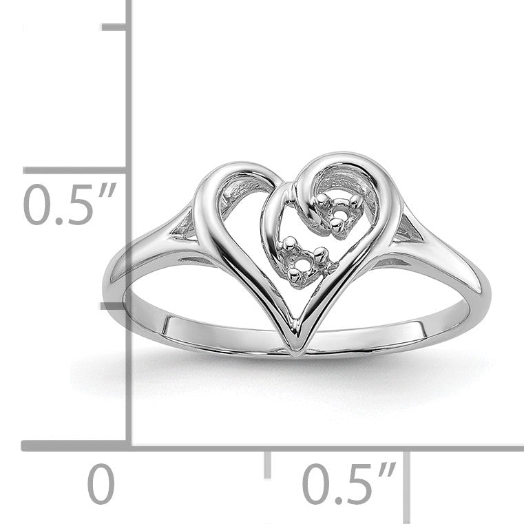 14k White Gold Polished Heart Ring Mounting