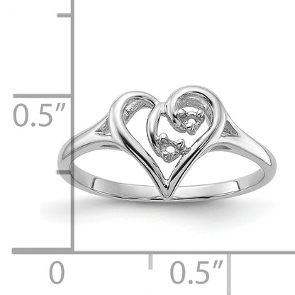 14k White Gold Polished Heart Ring Mounting