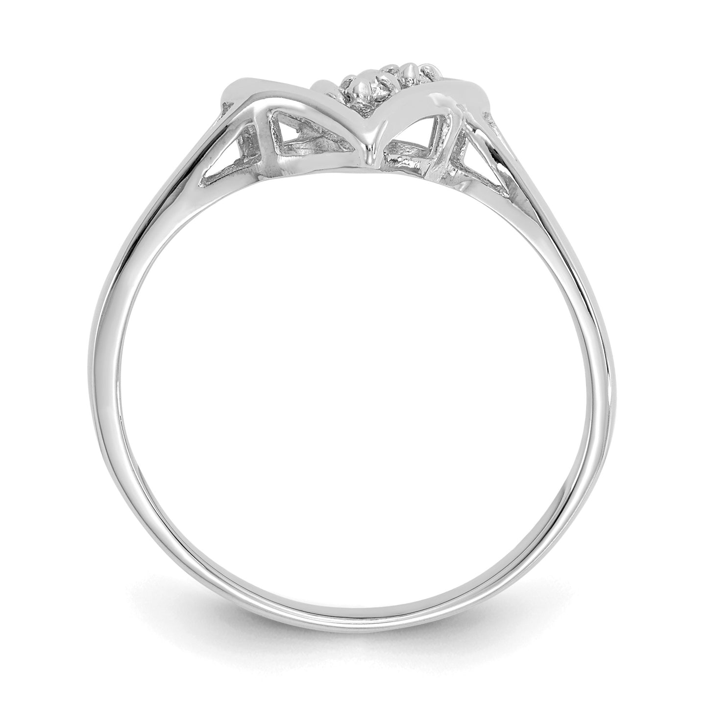14k White Gold Polished AA Diamond Swirled Heart Ring