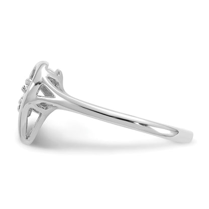 14k White Gold Polished AA Diamond Swirled Heart Ring