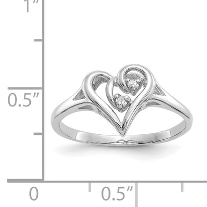 14k White Gold Polished AA Diamond Swirled Heart Ring