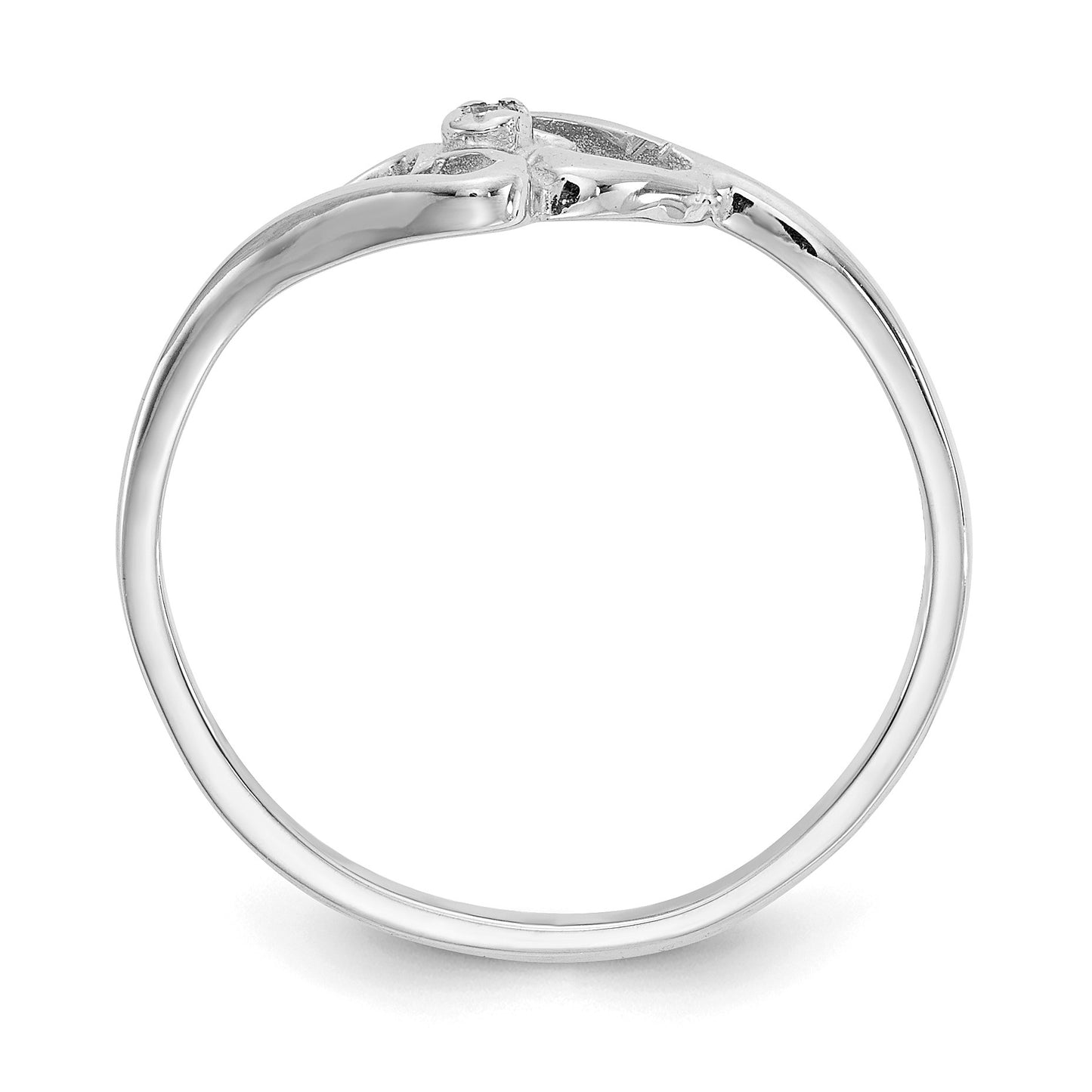 14k White Gold Polished AA Diamond Two Hearts Ring