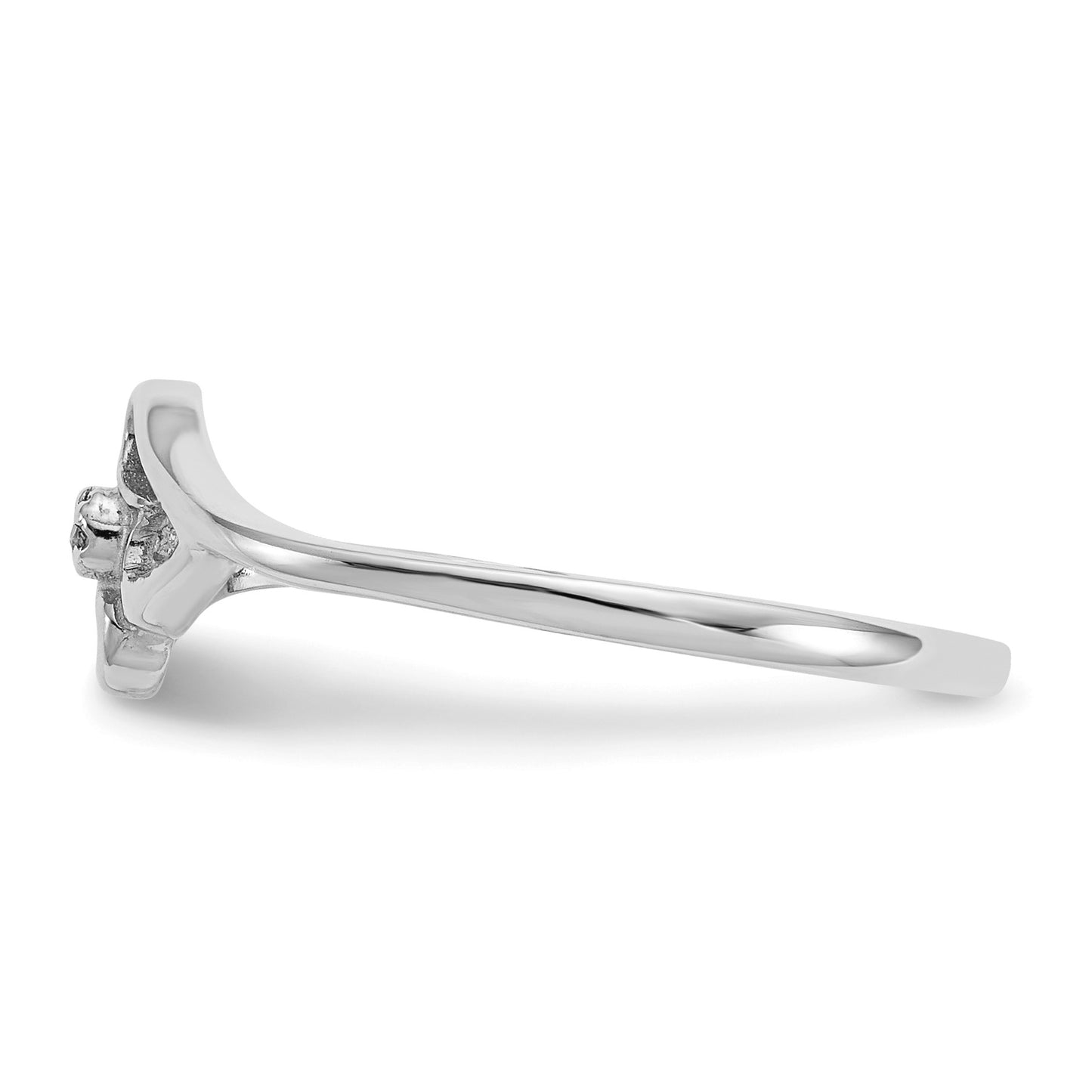 14k White Gold Polished AA Diamond Two Hearts Ring