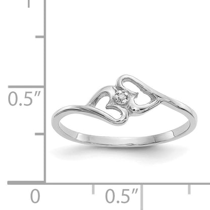 14k White Gold Polished AA Diamond Two Hearts Ring