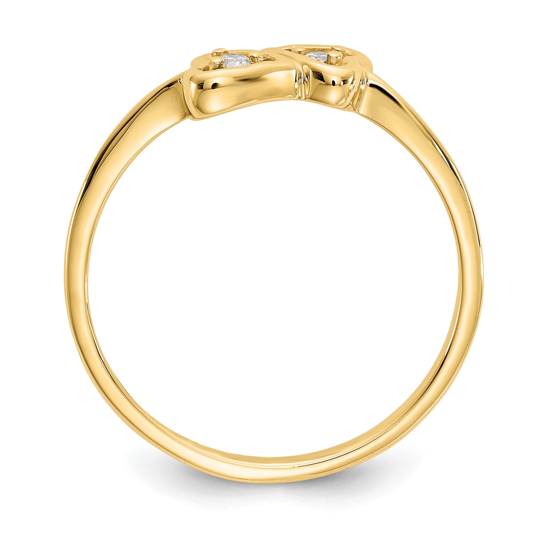 14k Polished 1/20 carat AA Diamond Two Hearts Ring