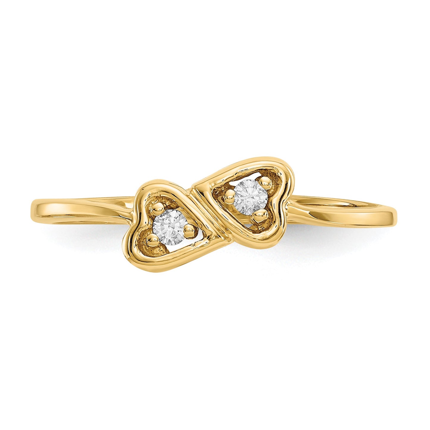 14k Polished 1/20 carat AA Diamond Two Hearts Ring