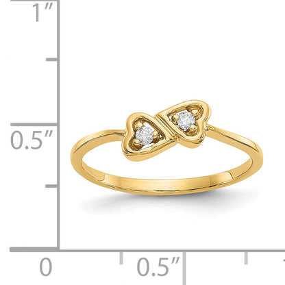 14k Polished 1/20 carat AA Diamond Two Hearts Ring