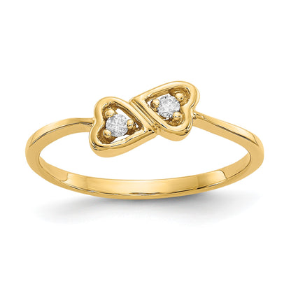 14k Polished 1/20 carat AA Diamond Two Hearts Ring