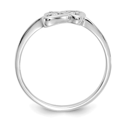 14k White Gold Polished 1/20 carat AA Diamond Two Hearts Ring