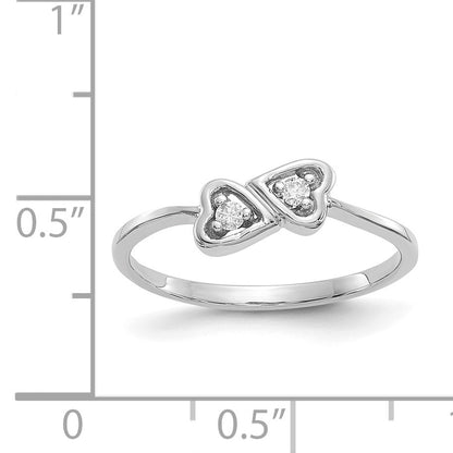 14k White Gold Polished 1/20 carat AA Diamond Two Hearts Ring