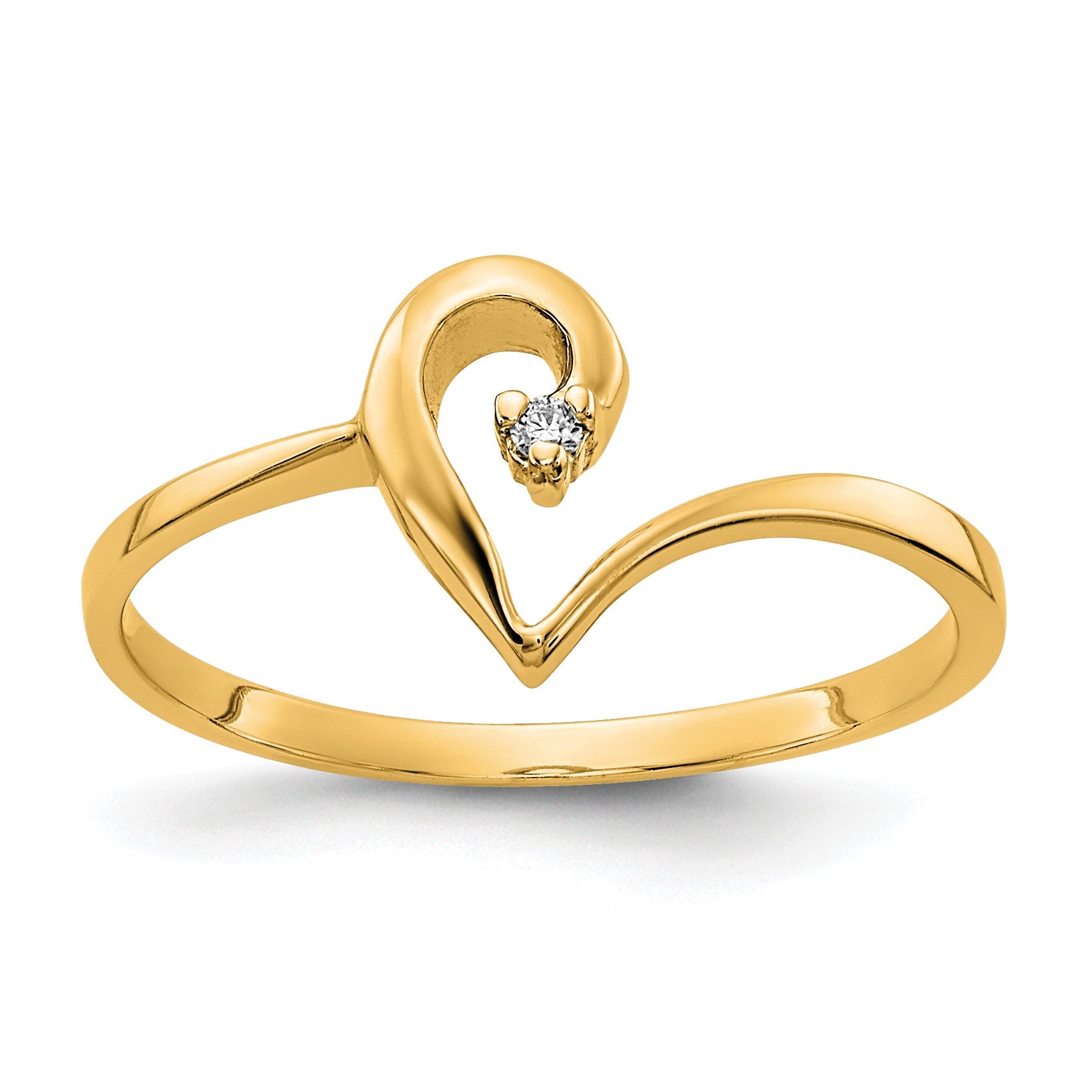 14K Polished AA Diamond Abstract Heart Ring