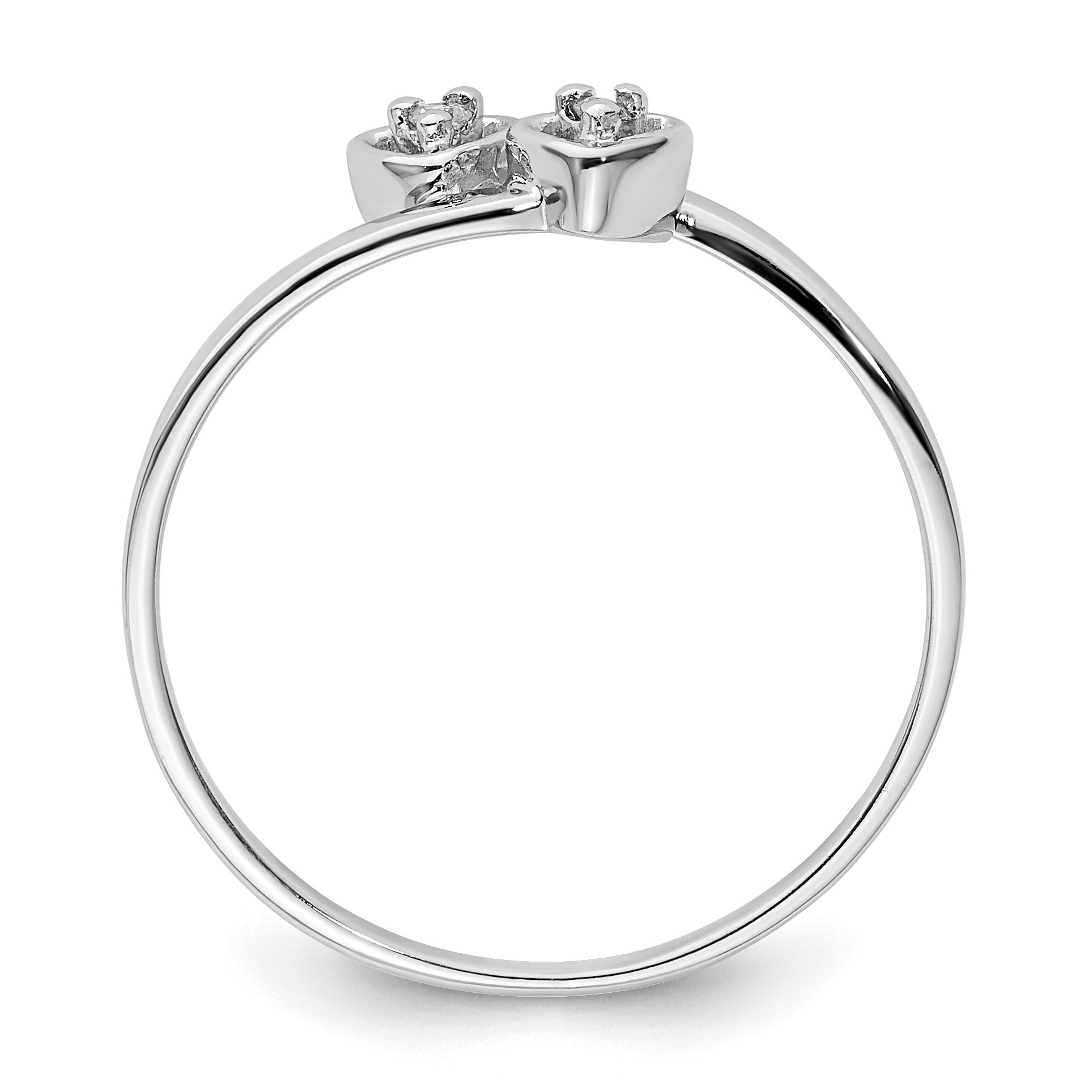 14k White Gold Polished AA Diamond Two Hearts Ring