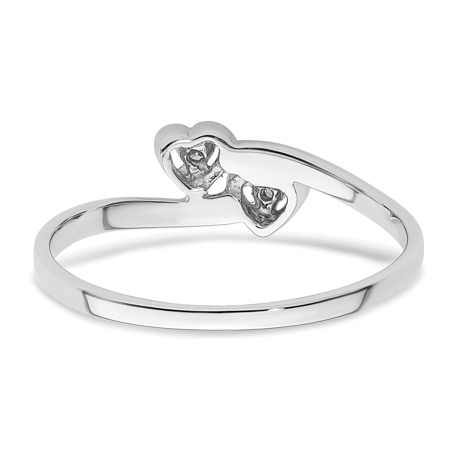 14k White Gold Polished AA Diamond Two Hearts Ring