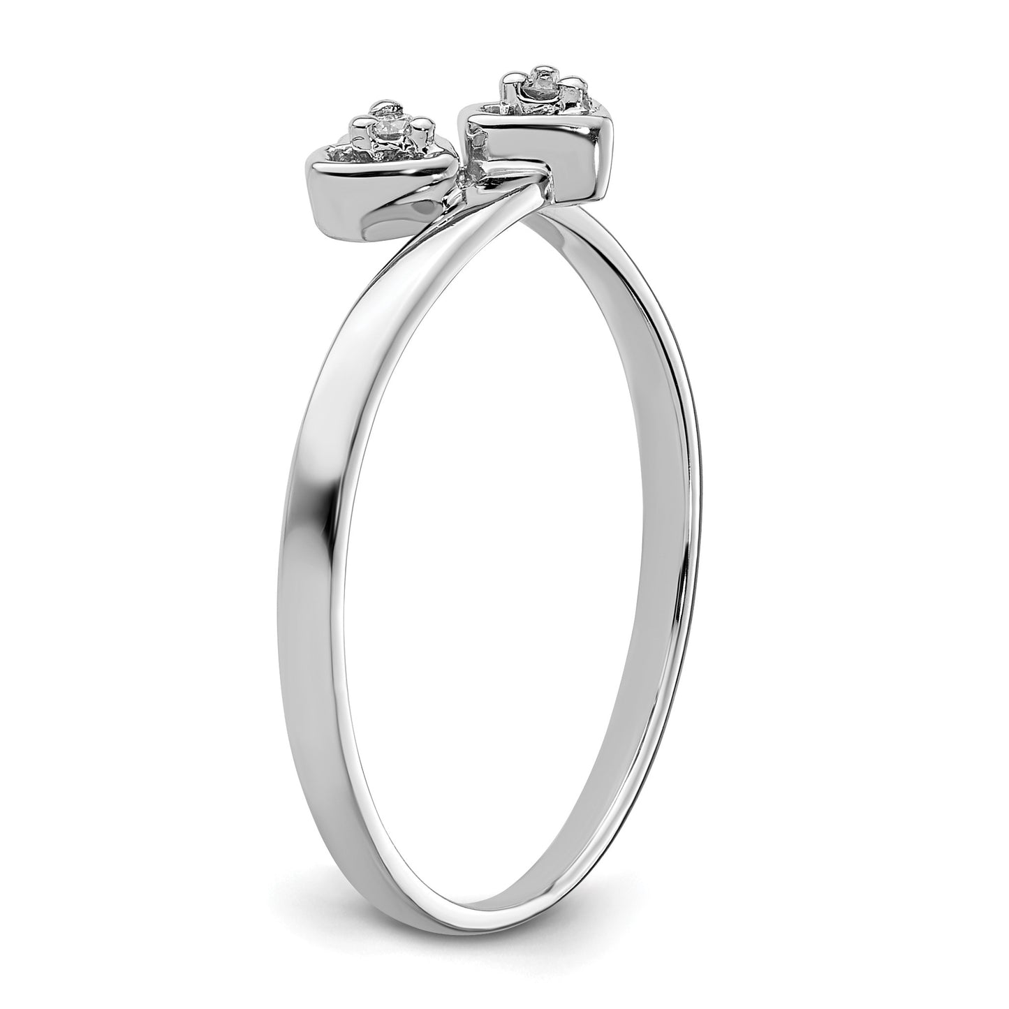14k White Gold Polished AA Diamond Two Hearts Ring