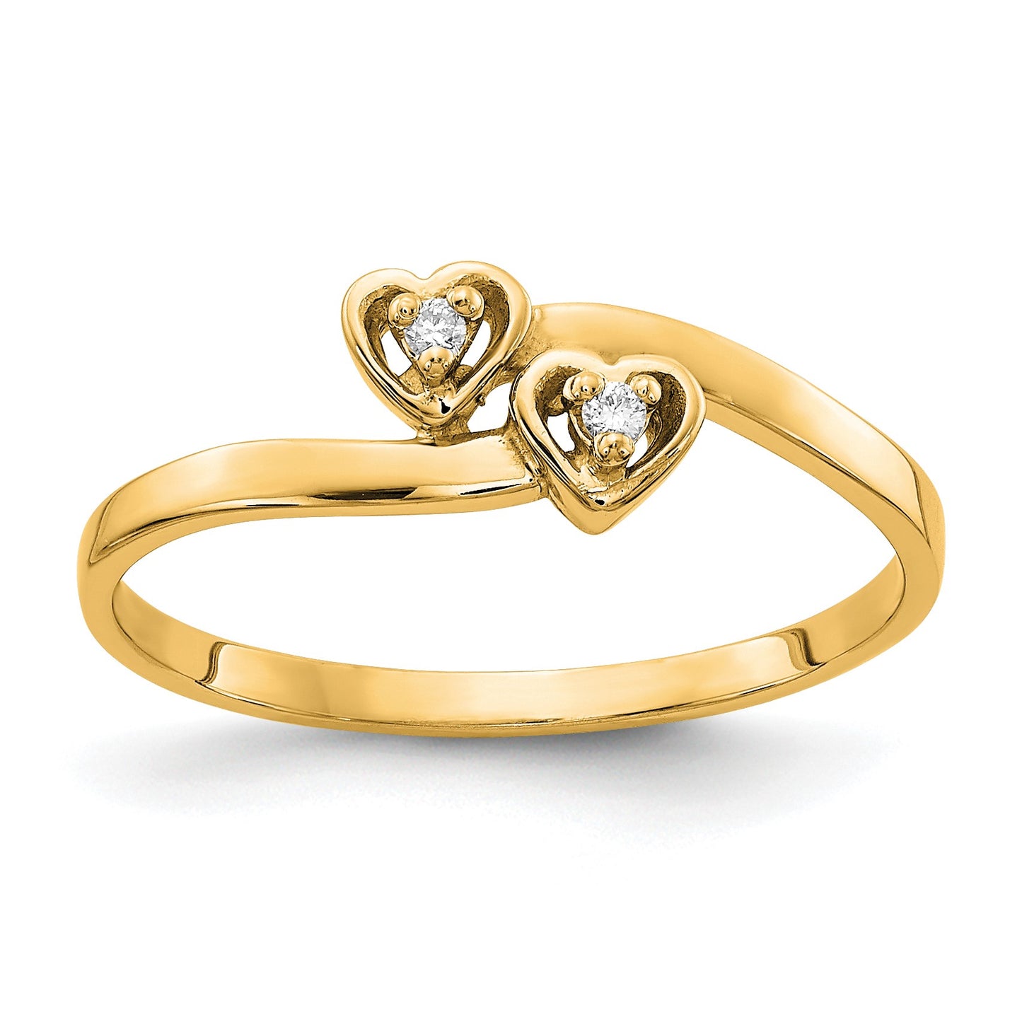 14K Polished AA Diamond Two Hearts Ring