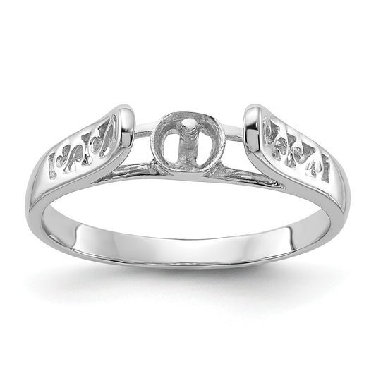 14k White Gold Polished Holds 6mm Pearl Filigree Ring Mounting