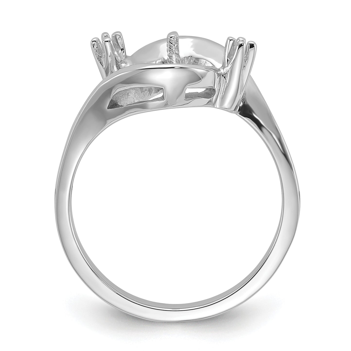 14k White Gold Polished Holds 7mm Pearl and 2-1.4mm Stones Ring Mounting