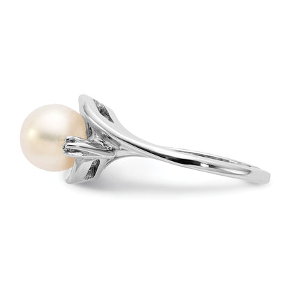 14k White Gold 7mm White Freshwater Cultured Pearl and AA Diamond Ring