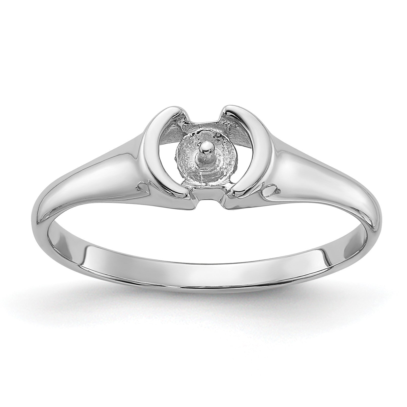 14k White Gold Polished Holds 5mm Pearl Ring Mounting