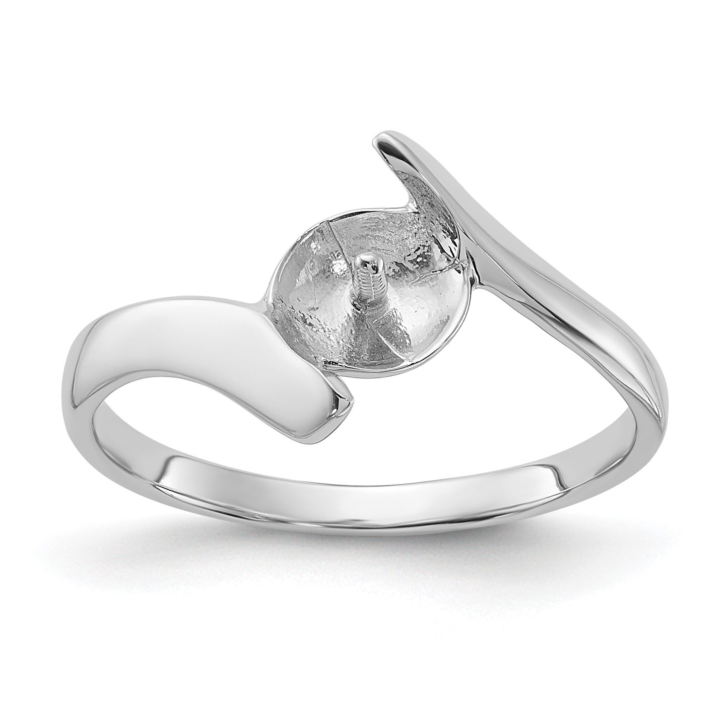 14k White Gold Polished Holds 7mm Pearl Bypass Ring Mounting