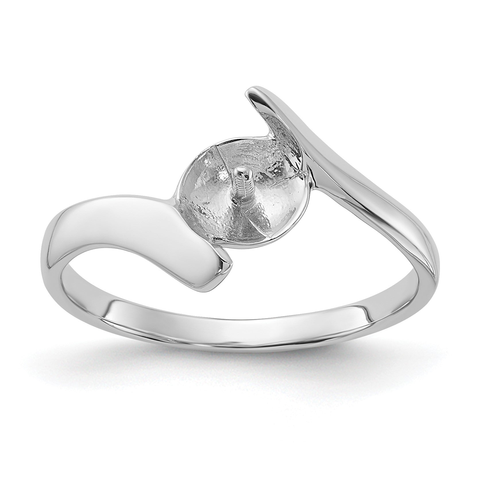 14k White Gold Polished Holds 7mm Pearl Bypass Ring Mounting