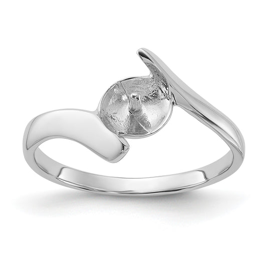 14k White Gold Polished Holds 7mm Pearl Bypass Ring Mounting