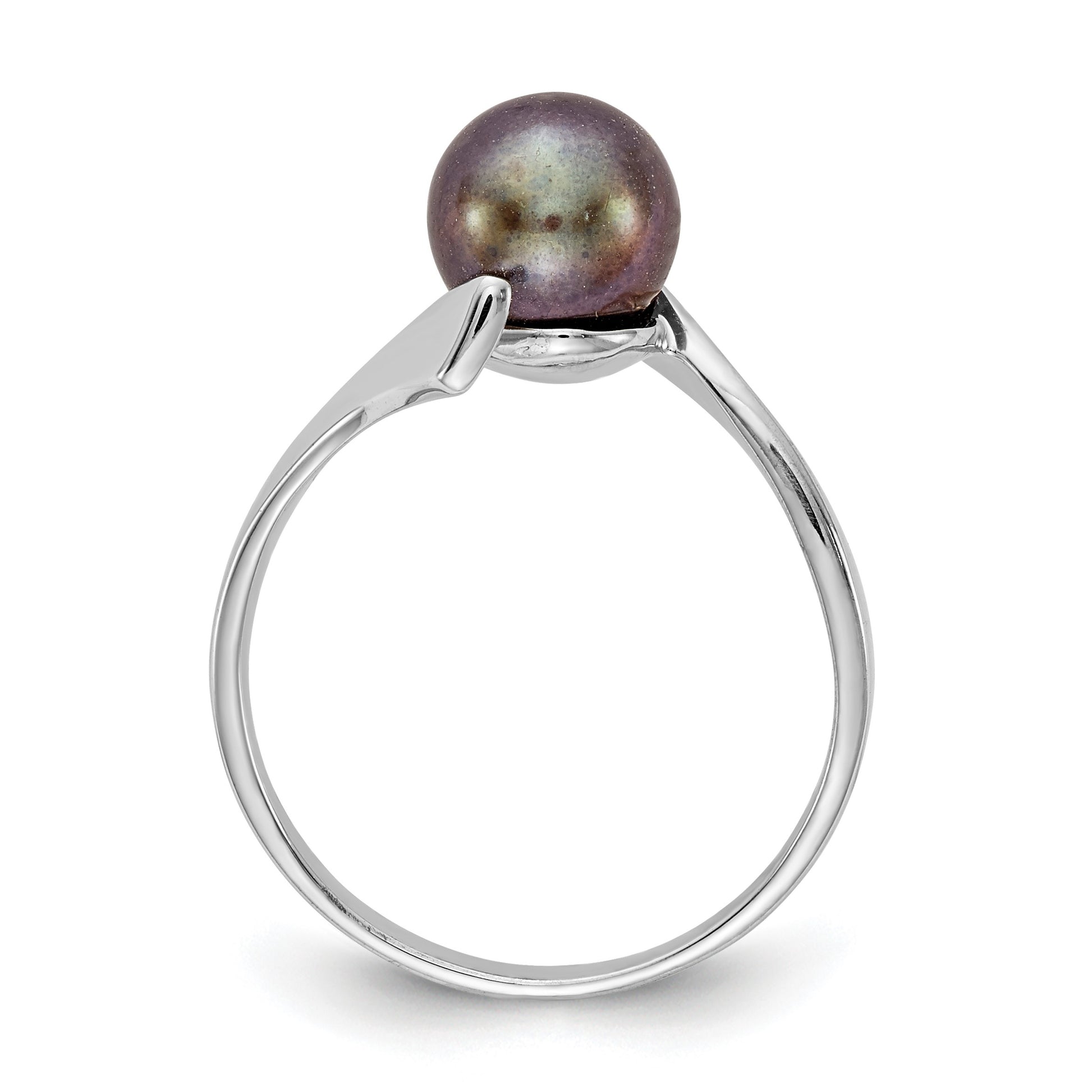 14k White Gold 7mm Black Freshwater Cultured Pearl Bypass Ring