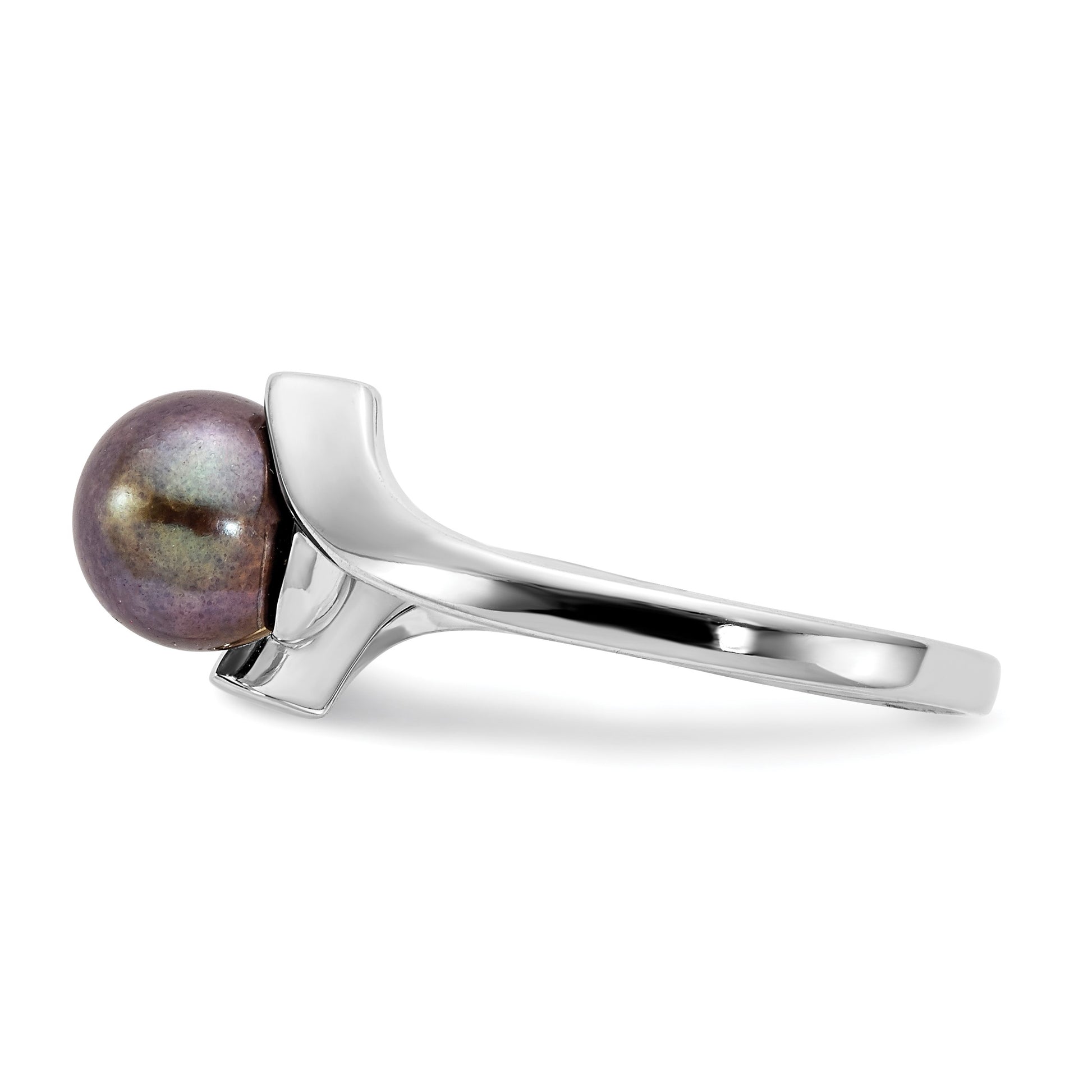 14k White Gold 7mm Black Freshwater Cultured Pearl Bypass Ring